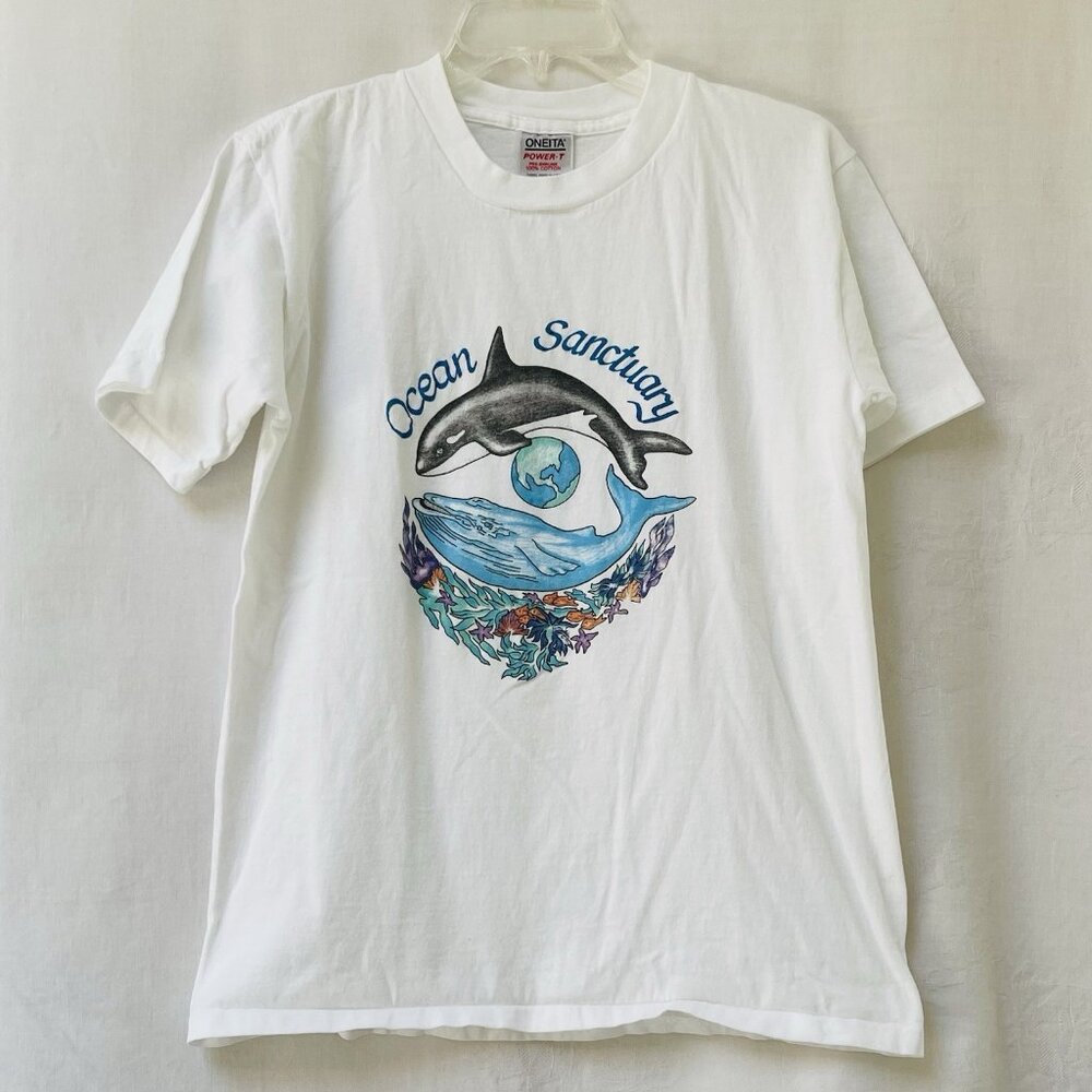 Vintage 90s Dolphin T Shirt Unisex Large Single Stitch Nature Norma Wilson 1991